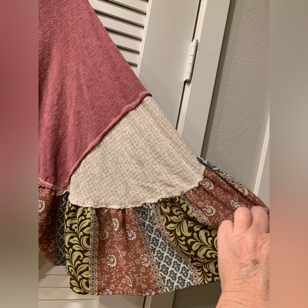 Altar’d State Waffle Knit Patchwork Boho Blouse - image 4